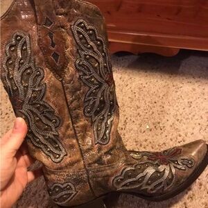 Brown and Black Embroidered Cowboy Boots